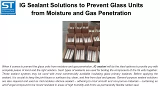 IG Sealant Solutions to Prevent Glass Units from Moisture and Gas Penetration