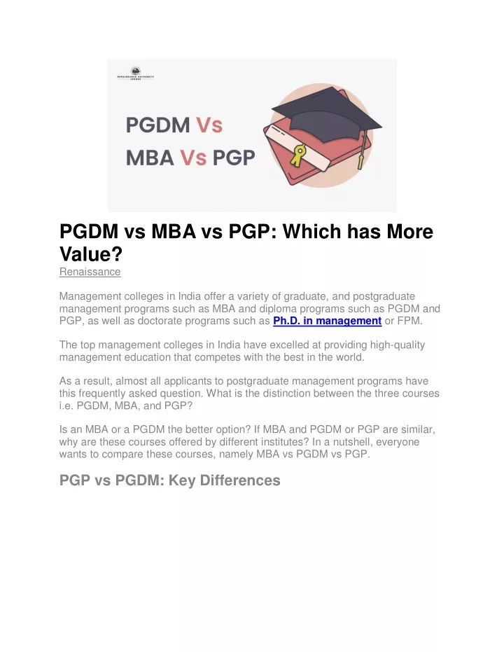 pgdm vs mba vs pgp which has more value