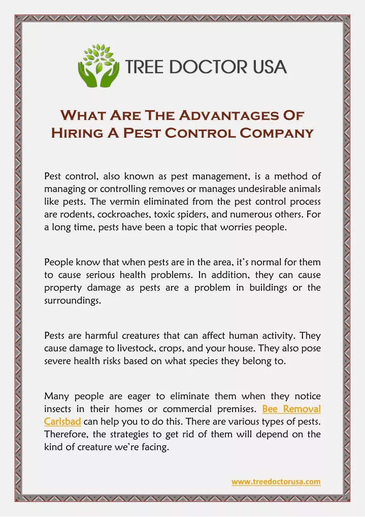 what are the advantages of hiring a pest control