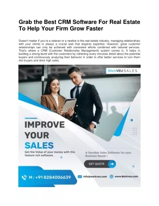 Grab the Best CRM Software For Real Estate To Help Your Firm Grow Faster