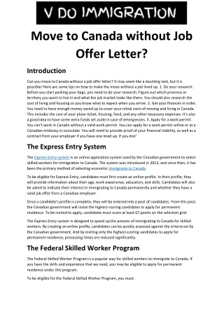 Move to Canada without Job Offer Letter