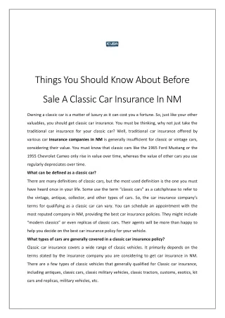 Things You Should Know About Before Sale A Classic Car Insurance In NM
