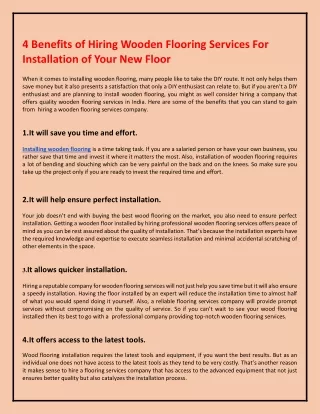 4 Benefits of Hiring Wooden Flooring Services For Installation of Your New Floor
