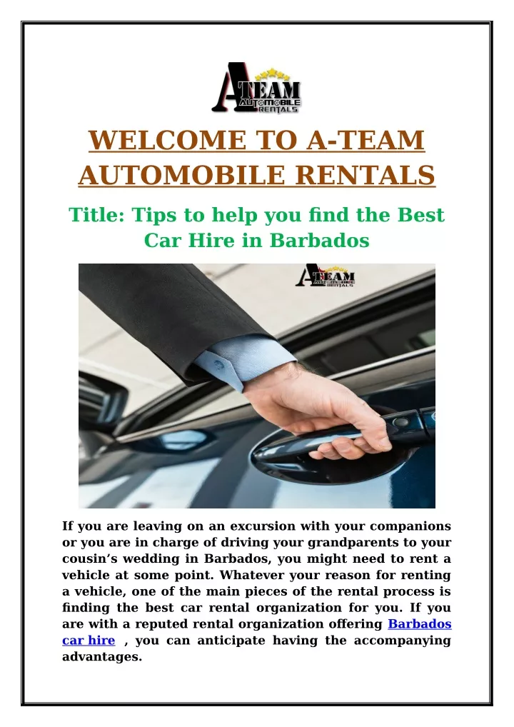 welcome to a team automobile rentals