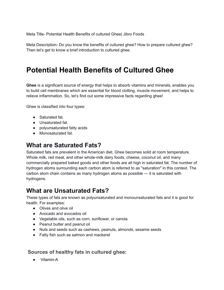 meta title potential health benefits of cultured