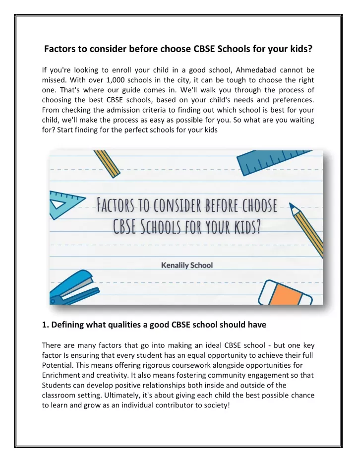 factors to consider before choose cbse schools