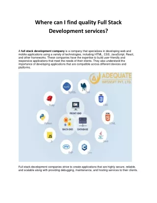 Where can I find quality Full Stack Development services