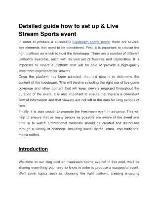 Detailed guide how to set up & Live Stream Sports event
