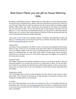 Best Decor Plants you can gift as House Warming Gifts