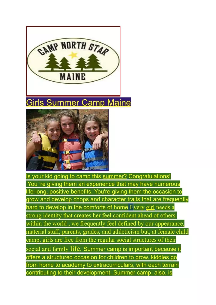 girls summer camp maine