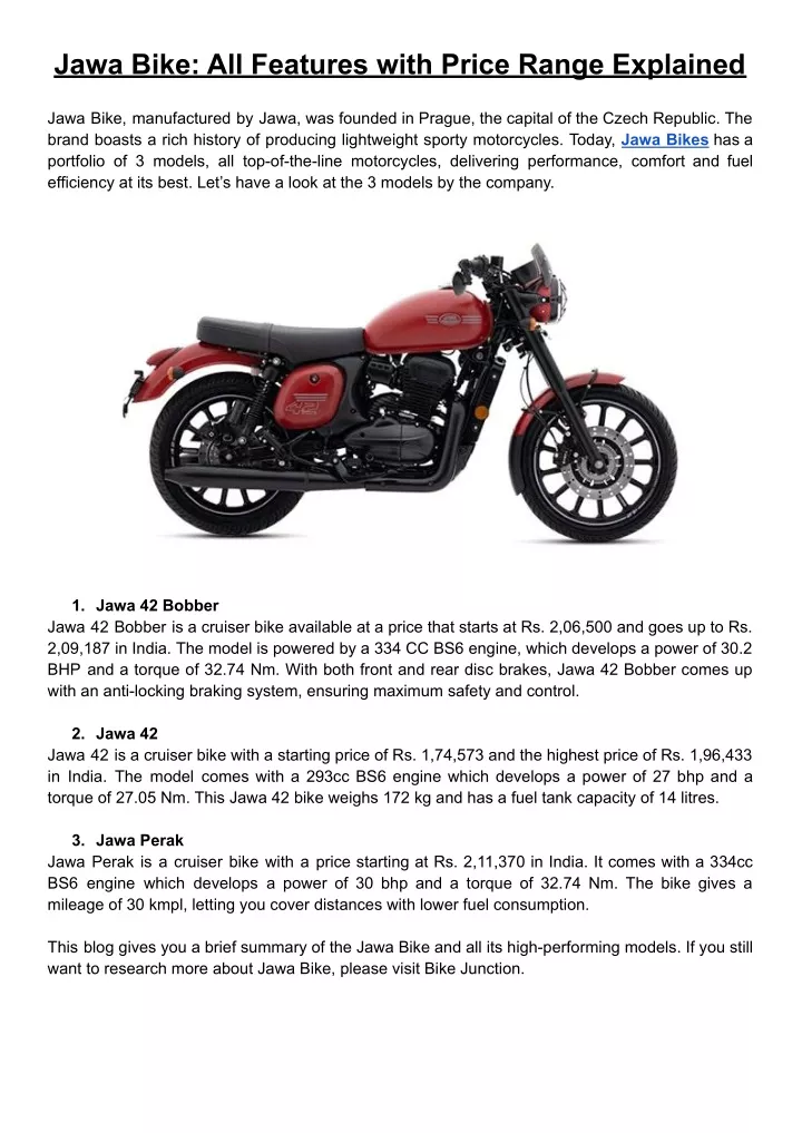 jawa bike all features with price range explained