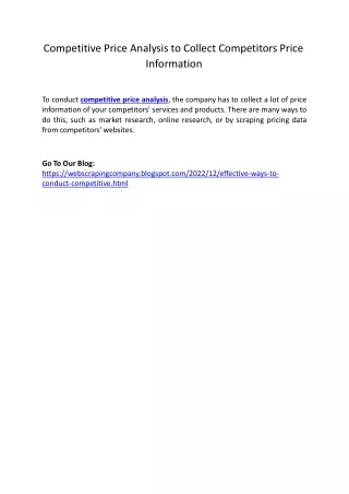 competitive price analysis to collect competitors