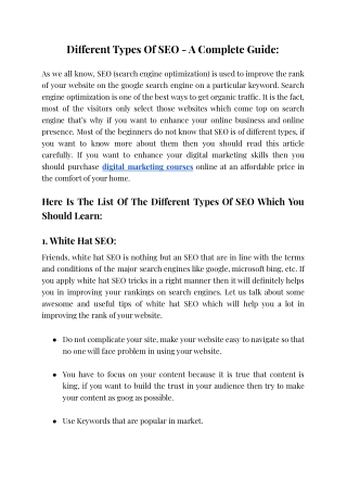 Different Types Of SEO - A Complete Guide