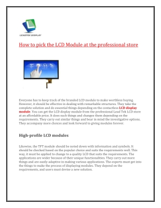 How to pick the LCD Module at the professional store