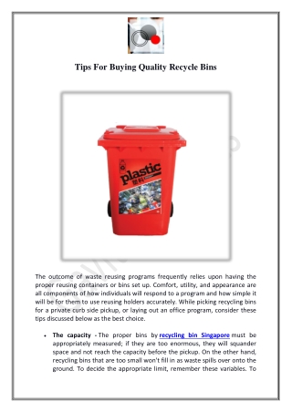 Tips For Buying Quality Recycle Bins