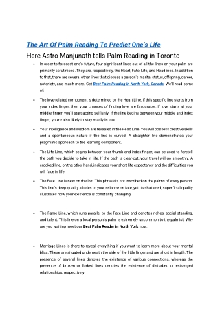 The Art Of Palm Reading To Predict One’s Life-Astro Manjunath
