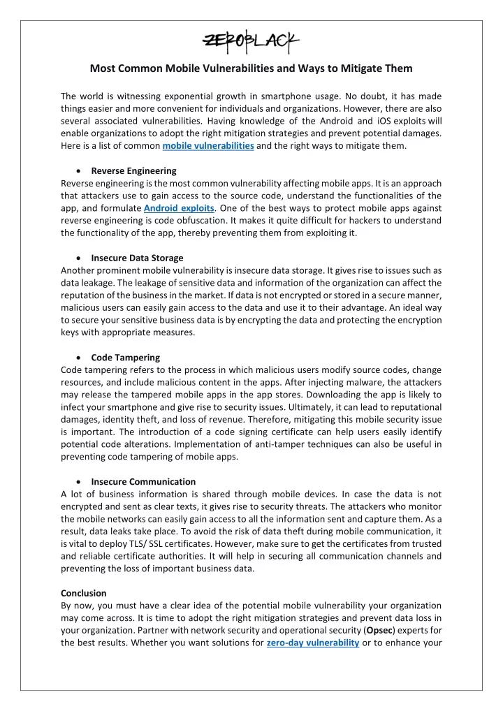 most common mobile vulnerabilities and ways