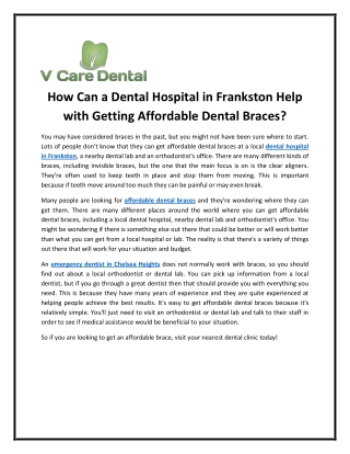 How Can a Dental Hospital in Frankston Help with Getting Affordable Dental Braces