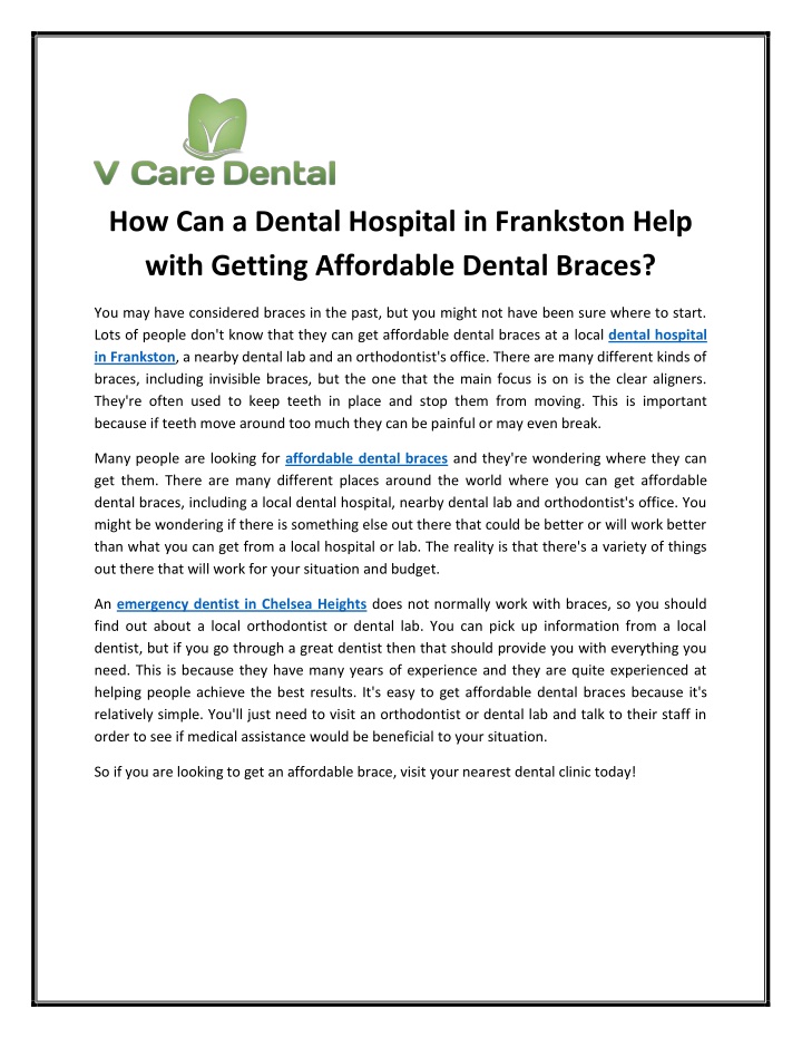 how can a dental hospital in frankston help with