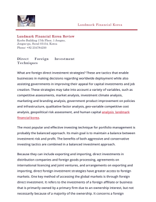 Direct Foreign Investment Techniques
