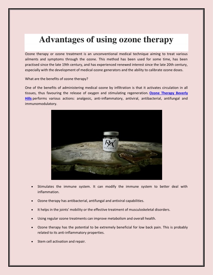 advantages of using ozone therapy ozone therapy