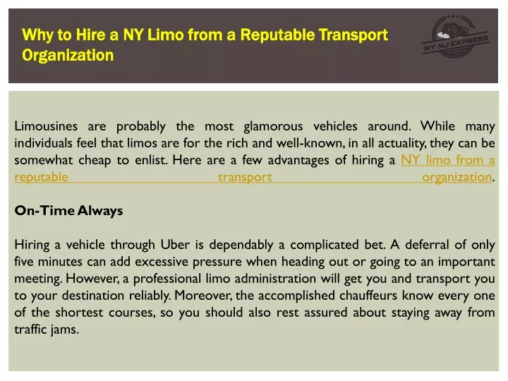 why to hire a ny limo from a reputable transport