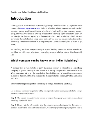 Indian Subsidiary