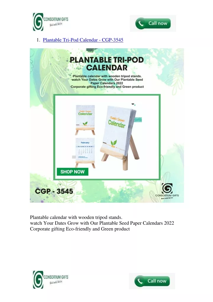 1 plantable tri pod calendar cgp 3545