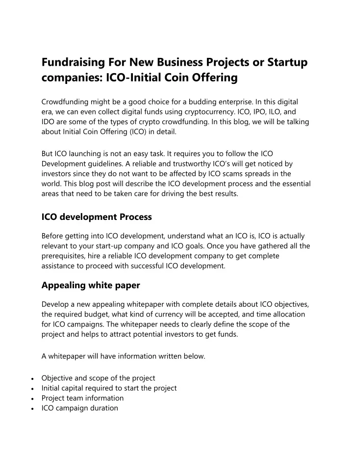 fundraising for new business projects or startup