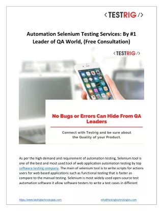 Automation Selenium Testing Services By 1 Leader of QA World