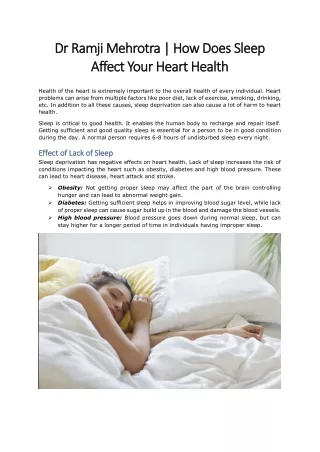 Dr Ramji Mehrotra - How Does Sleep Affect Your Heart Health