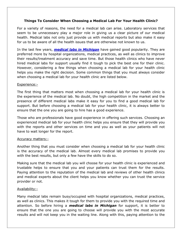PPT - Things To Consider When Choosing a Medical Lab For Your Health ...