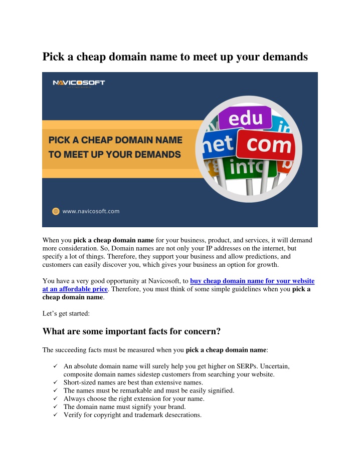 pick a cheap domain name to meet up your demands