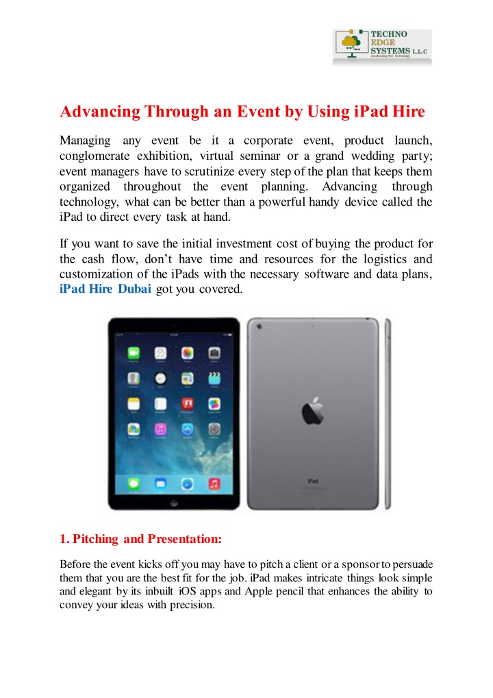 advancing through an event by using ipad hire