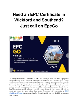 Need an EPC Certificate in Wickford and Southend Just call on EpcGo.ppt