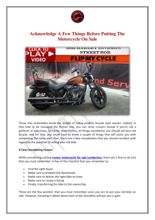 Acknowledge A Few Things Before Putting The Motorcycle On Sale