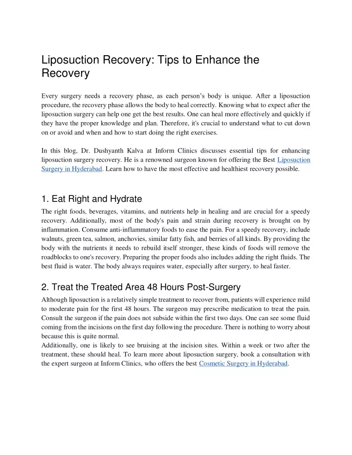 liposuction recovery tips to enhance the recovery