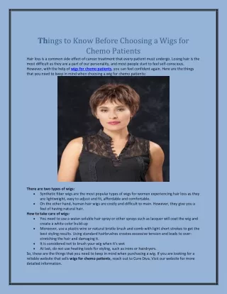 Things to Know Before Choosing a Wigs for Chemo Patients