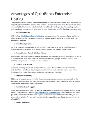 Advantages of QuickBooks Enterprise Hosting