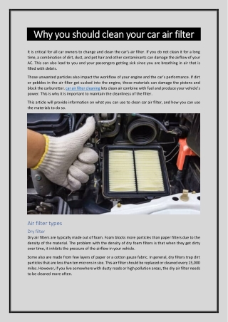 Why you should clean your car air filter