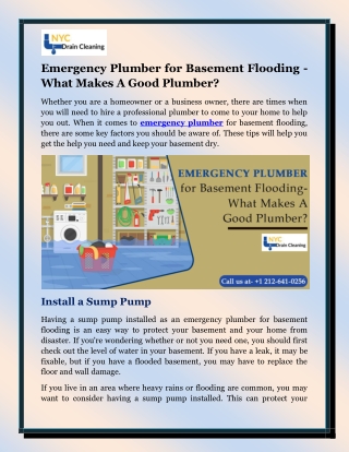 Emergency Plumber for Basement Flooding