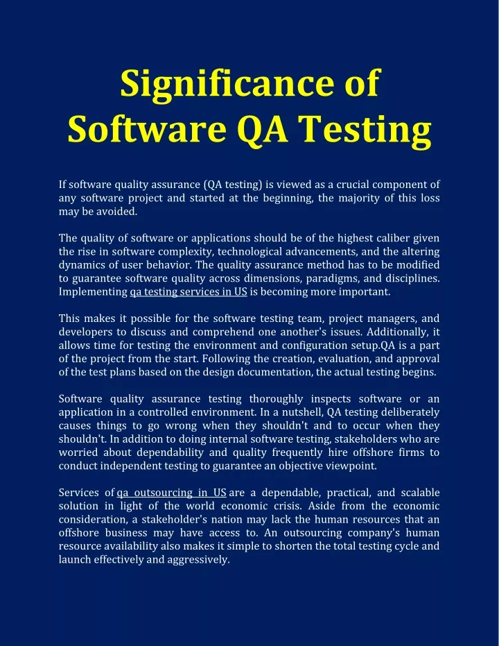 significance of software qa testing