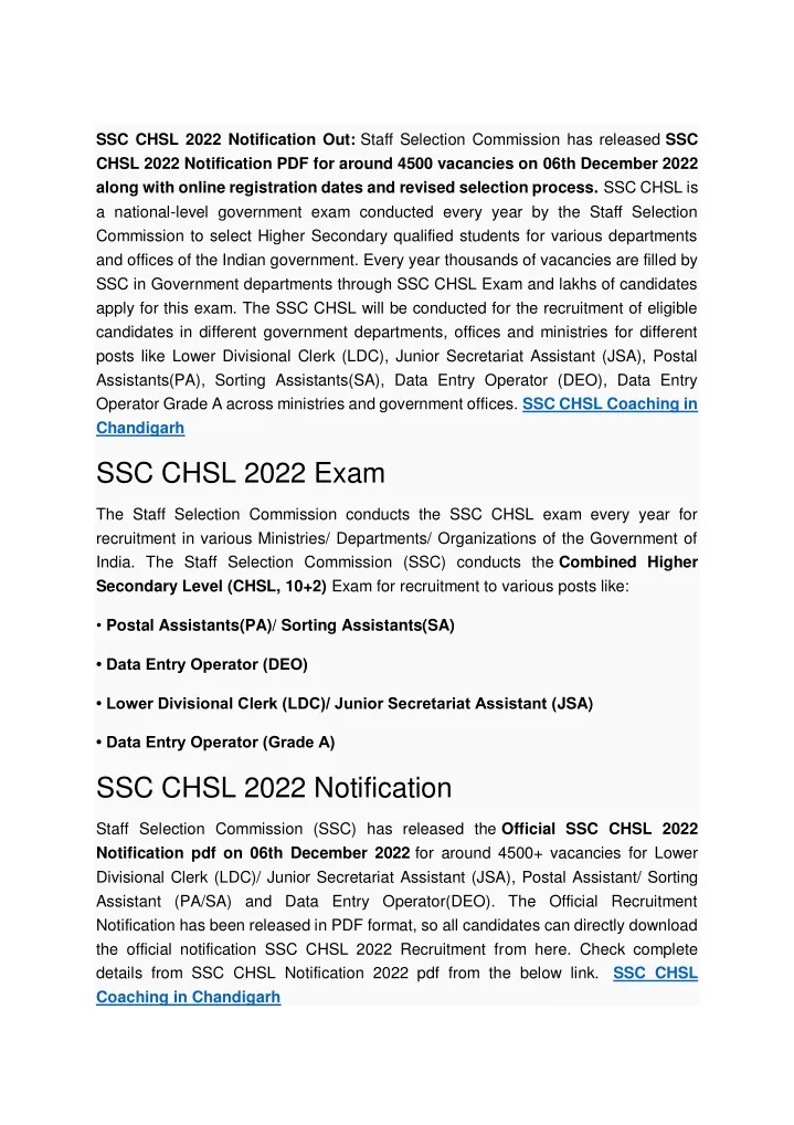 ssc chsl 2022 notification out staff selection