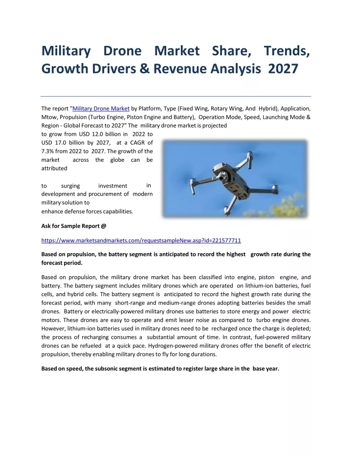 military drone market share trends growth drivers revenue analysis 2027