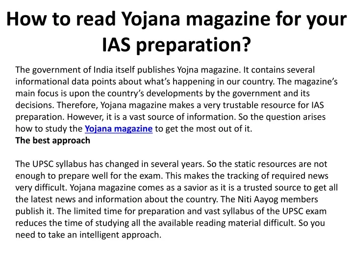 how to read yojana magazine for your ias preparation