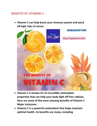 BENEFITS OF VITAMINS C