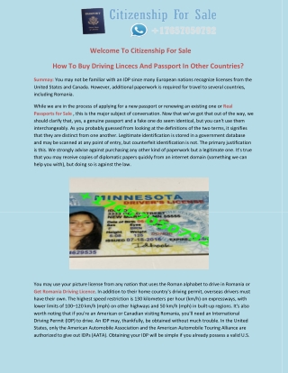 How To Buy Driving Lincecs And Passport In Other Countries?
