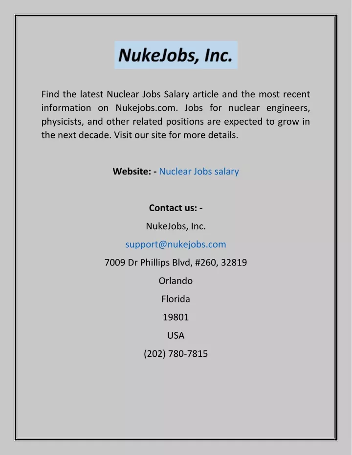 find the latest nuclear jobs salary article