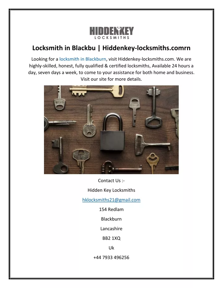 locksmith in blackbu hiddenkey locksmiths comrn