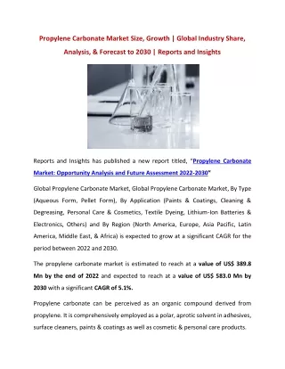 Propylene Carbonate Market Size, Growth, Trends and Forecast, 2030